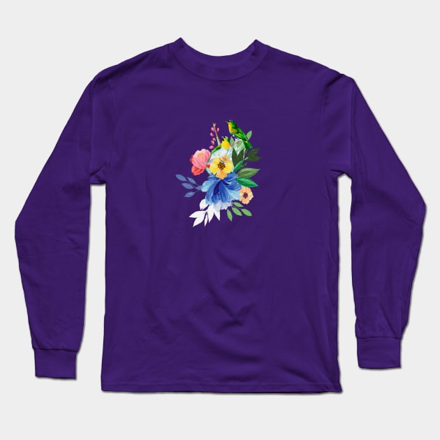 Flower Birds Long Sleeve T-Shirt by Seven Trees Design